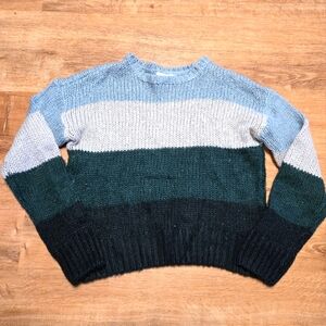 Sky and Sparrow Striped Knit Sweater - Blue, Gray, and Green